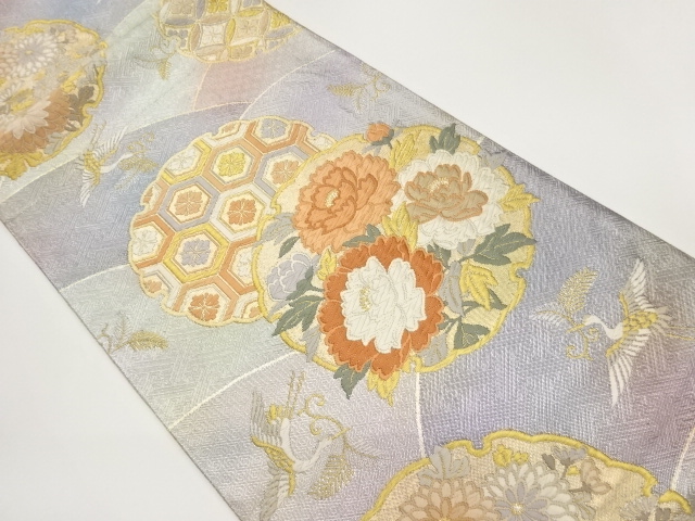 JAPANESE FUKURO OBI / WOVEN FLOWERS & CRANE